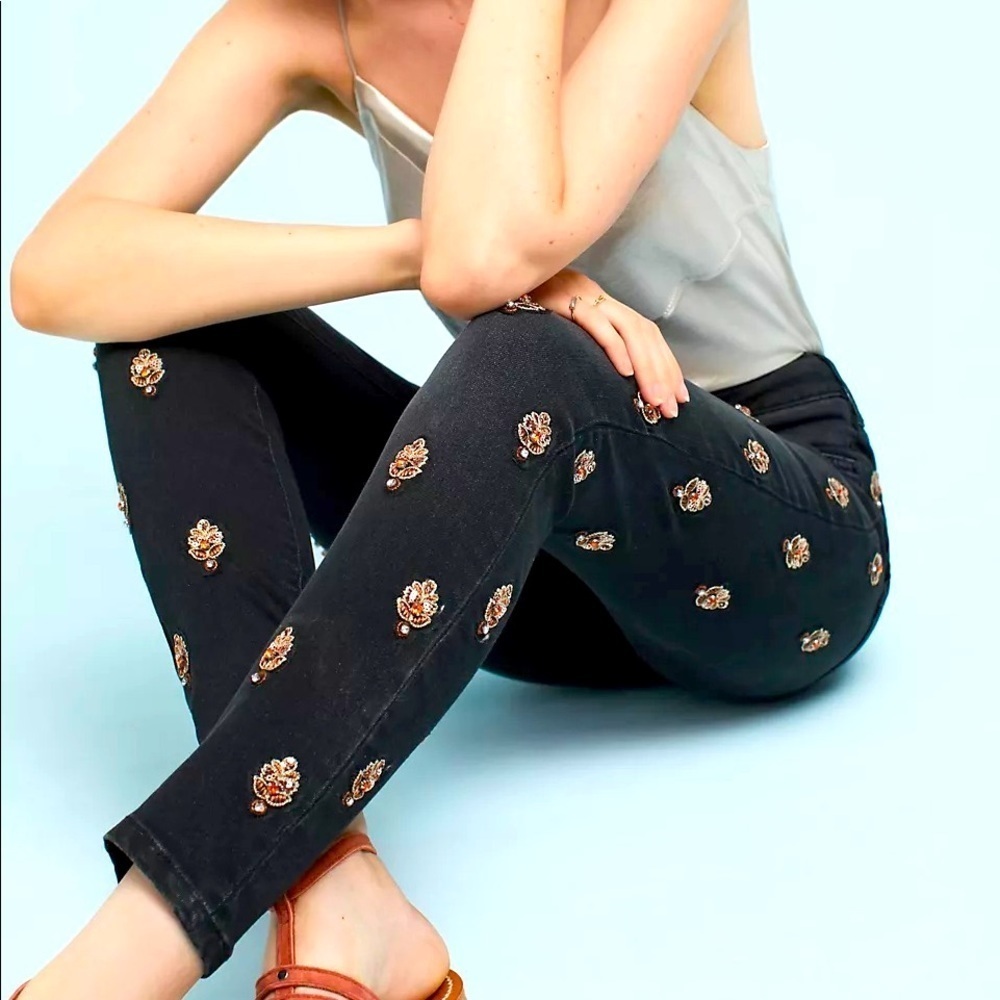 Anthropologie Pilcro Script High-Rise Embellished Skinny Jeans size 27